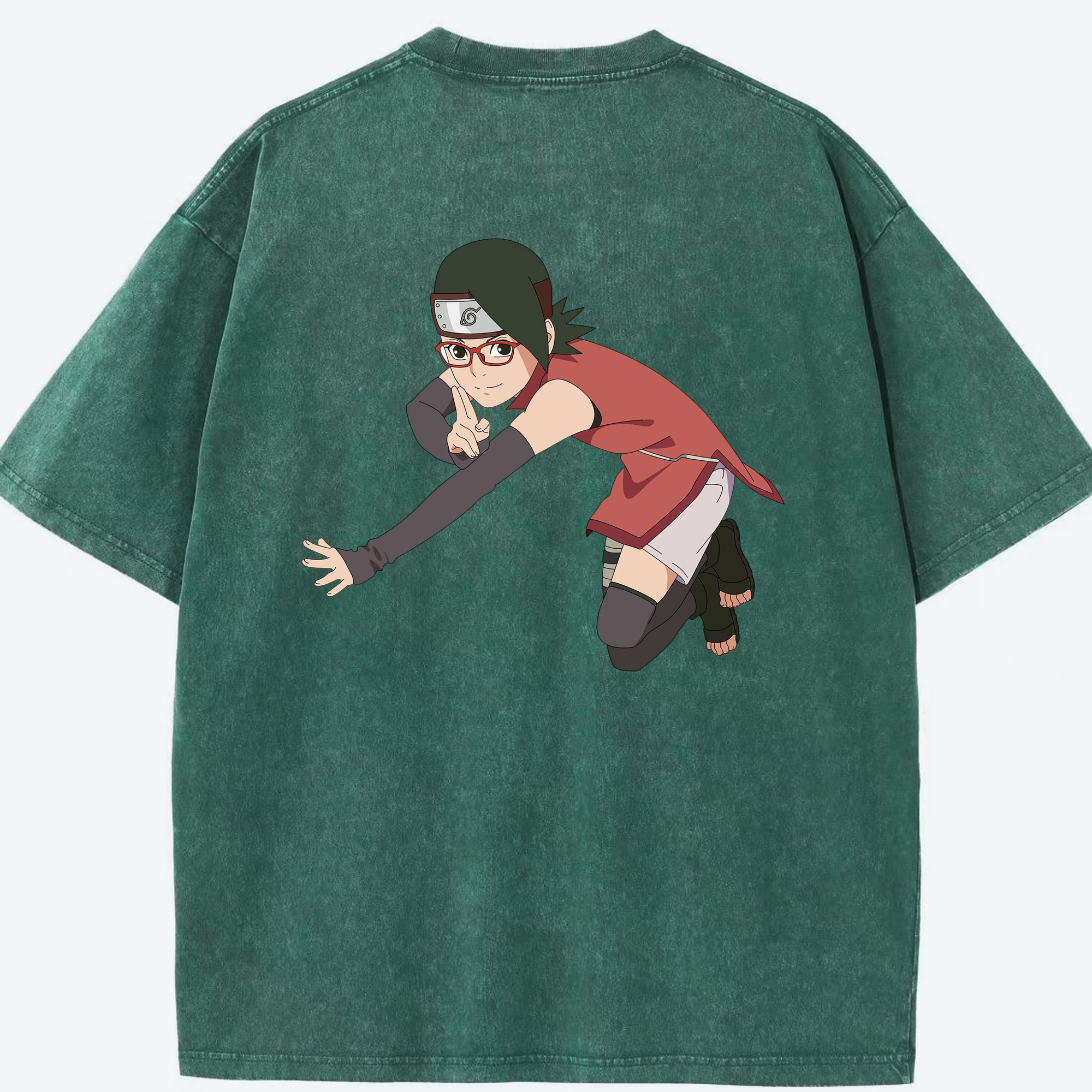 （画像用） NARUTO -ナルト- うちは サラダ Uchiha Sarada 綿100% ヴィンテージ風 半袖Tシャツ（背面プリント）